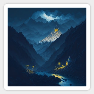 A landscape in the mountain with an islamic shrine by night - Iran Sticker